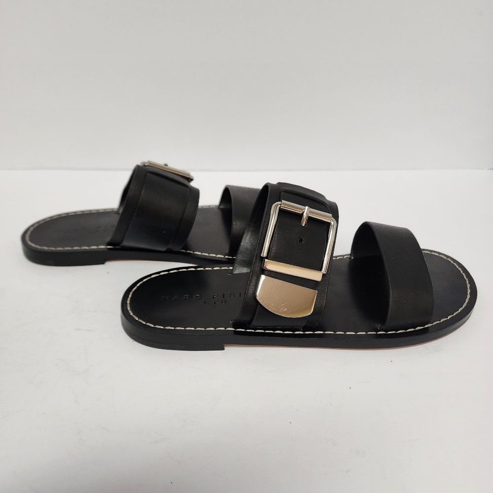 Marc Fisher Black Leather Double-Strap Women's Buckle Sandals Sz 6.5 - Picture 3 of 10